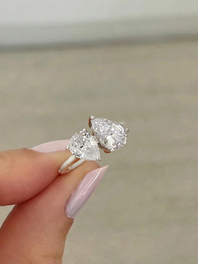 925 Sterling Silver Sparkling Water Drop Interweaving Dazzling Clear Pear Finger Rings For Women Gift Wedding  Fine Jewelry