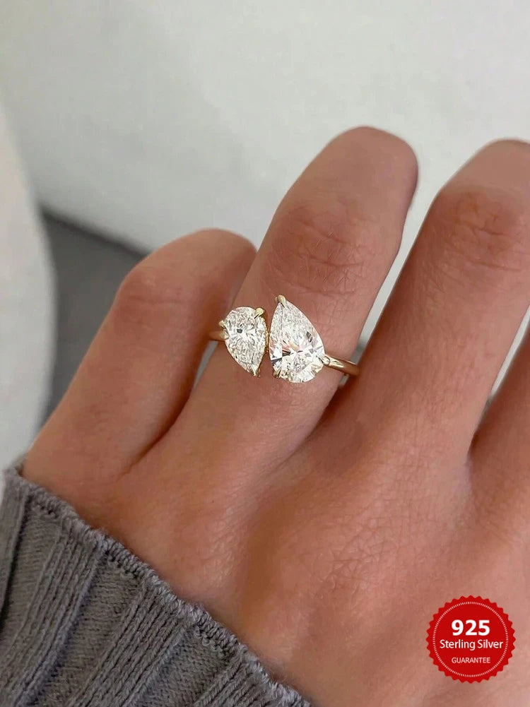 925 Sterling Silver Sparkling Water Drop Interweaving Dazzling Clear Pear Finger Rings For Women Gift Wedding  Fine Jewelry