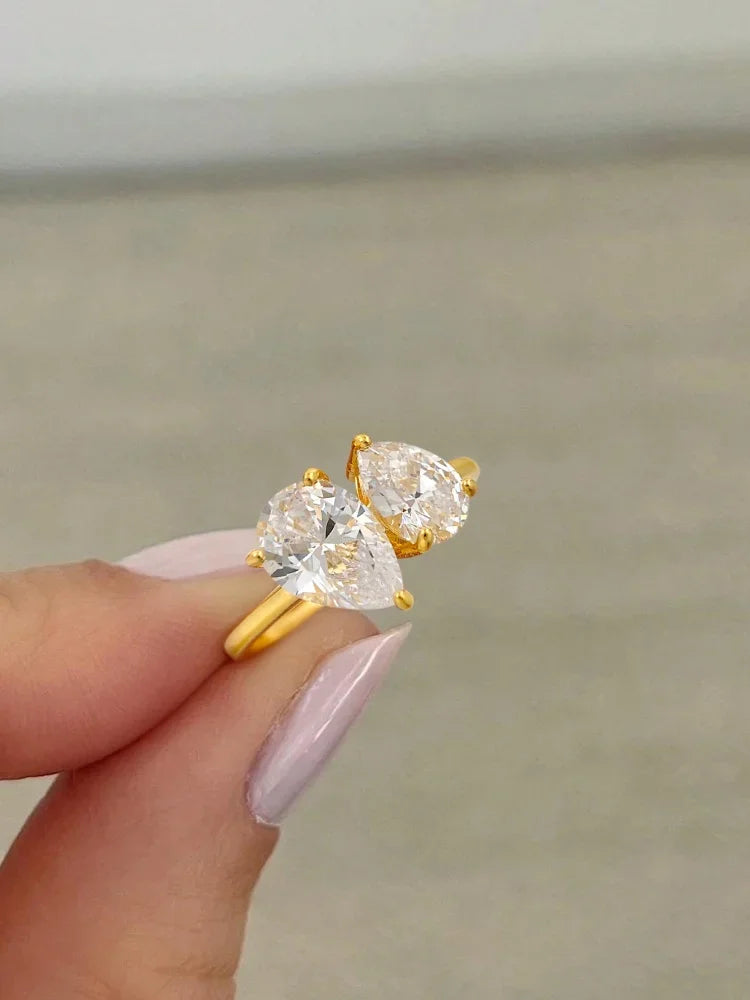 925 Sterling Silver Sparkling Water Drop Interweaving Dazzling Clear Pear Finger Rings For Women Gift Wedding  Fine Jewelry